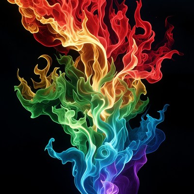 Rainbow Flames on Black Background