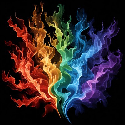 Rainbow Flames Burst on Black