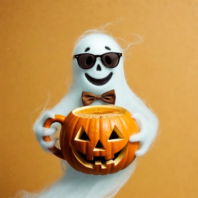 Ghost holding pumpkin coffee mug