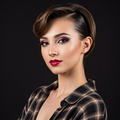 Woman with short hair and red lipstick