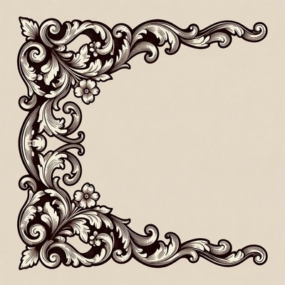 Ornate Floral Corner Border Illustration