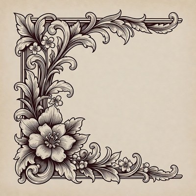 Ornate Floral Corner Border Illustration