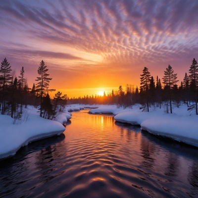 Winter Sunset Over Snowy River
