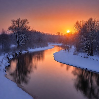 Winter Sunset over Snowy River