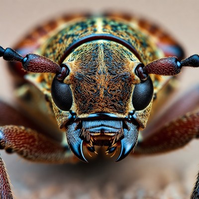 Closeup of metallic longhorn beetle