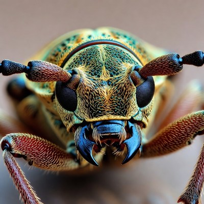 Closeup of colorful beetle face