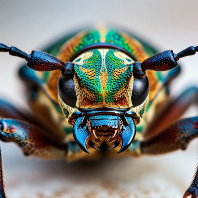 Close-up of iridescent green beetle