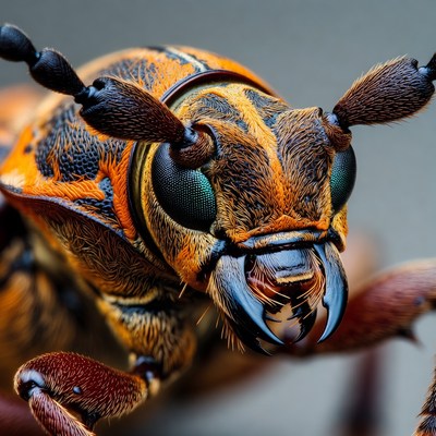 Closeup of orange longhorn beetle