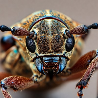 Closeup of longhorn beetle face