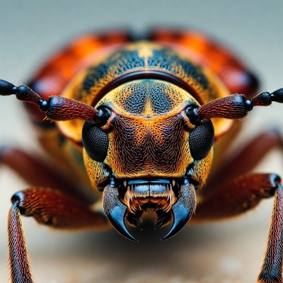 Closeup of orange longhorn beetle
