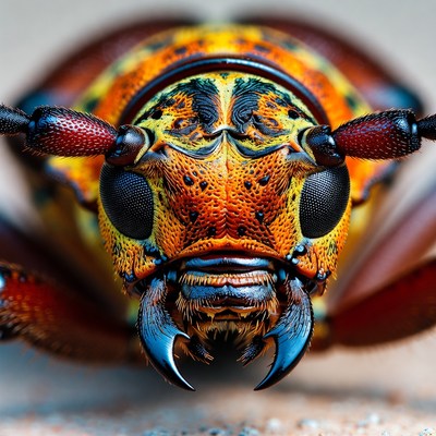 Close-up of colorful longhorn beetle