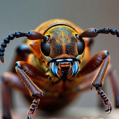 Closeup of orange longhorn beetle