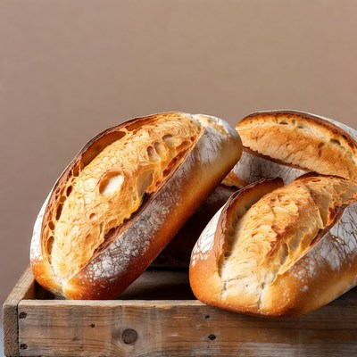 Fresh Artisan Baguettes on Wooden Crate