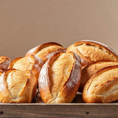 Fresh Baguettes in Wooden Crate