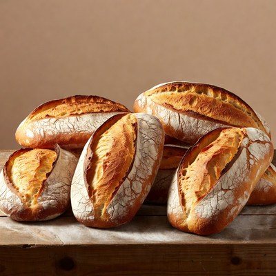 Stack of Fresh Baguettes on Wood