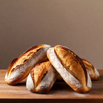 Fresh Baguettes on Wooden Table