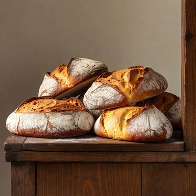 Stack of Fresh Artisan Bread Loaves