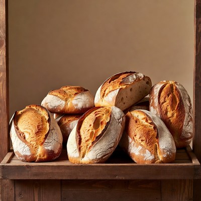 Fresh Artisan Breads in Wooden Crate