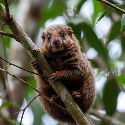 Brown furry animal on tree branch