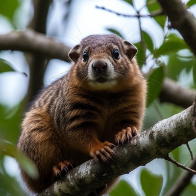 Cute agouti on tree branch