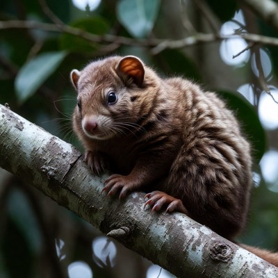 Brown Squirrel on Tree Branch