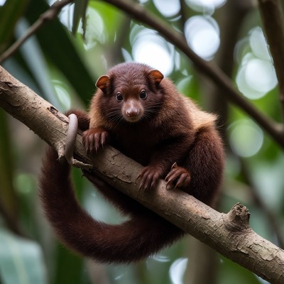 Cute Binturong clinging to branch