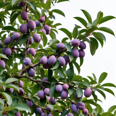 Plum tree with ripe purple plums