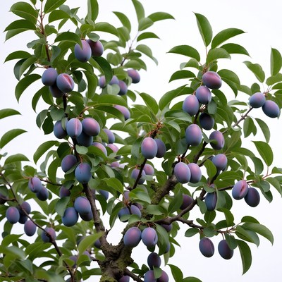 Plum tree with ripe plums