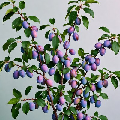 Plum Branch with Ripe Plums
