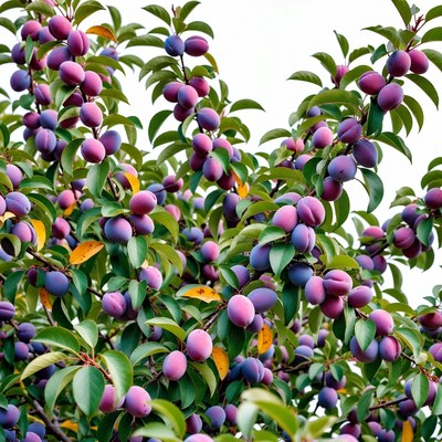Plum tree with ripe purple plums