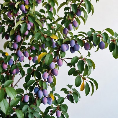 Plum tree branch with ripe plums