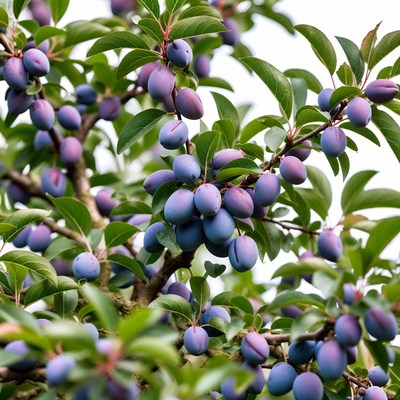 Plum tree with ripe plums