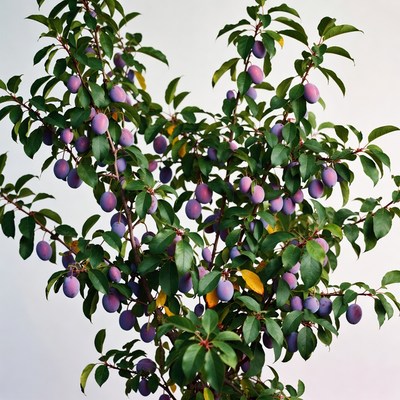 Plum tree with ripe plums