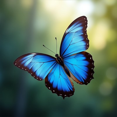 Blue Morpho Butterfly on Blurred Green Background