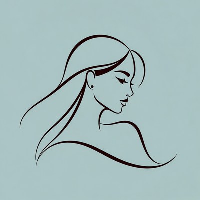 Profile silhouette of woman with flowing hair