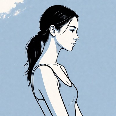Asian woman profile illustration ponytail
