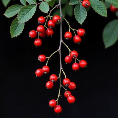 Red Rowan Berries on Branch