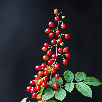 Red Berries Cluster on Black Background