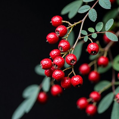 Red Rowan Berries on Branch