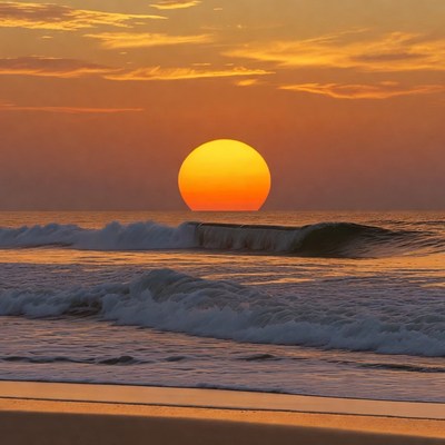 Sunset over ocean waves