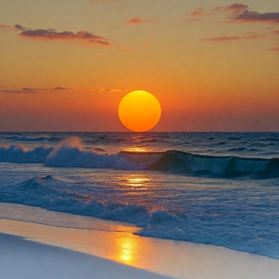 Sunset over ocean waves