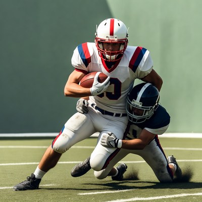 Football Player Tackled by Opponent