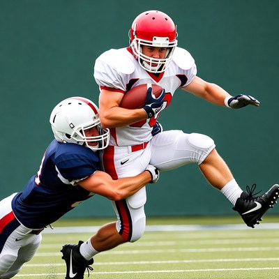 Football Tackle on Green Field