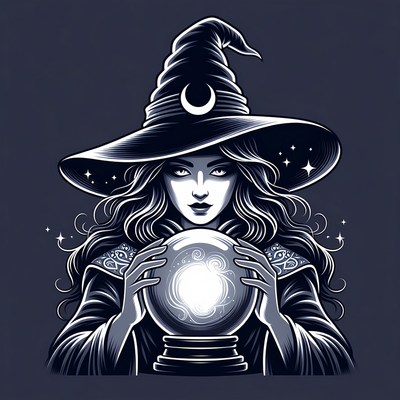 Witch holding glowing crystal ball