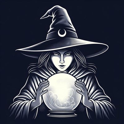 Witch gazing into crystal ball