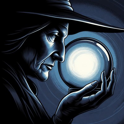 Witch gazing into crystal ball