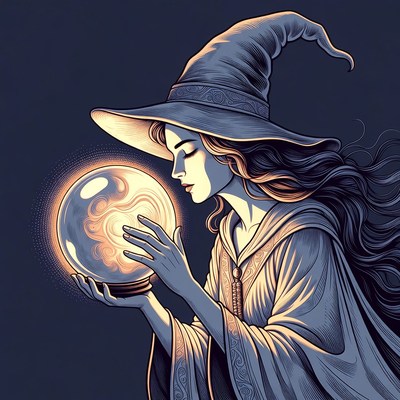 Witch gazing into glowing crystal ball