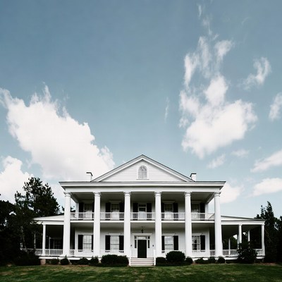 White Antebellum Mansion with Columns