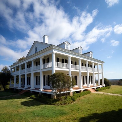 White Antebellum Mansion with Columns