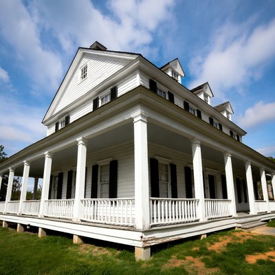White Colonial House with Wraparound Porch